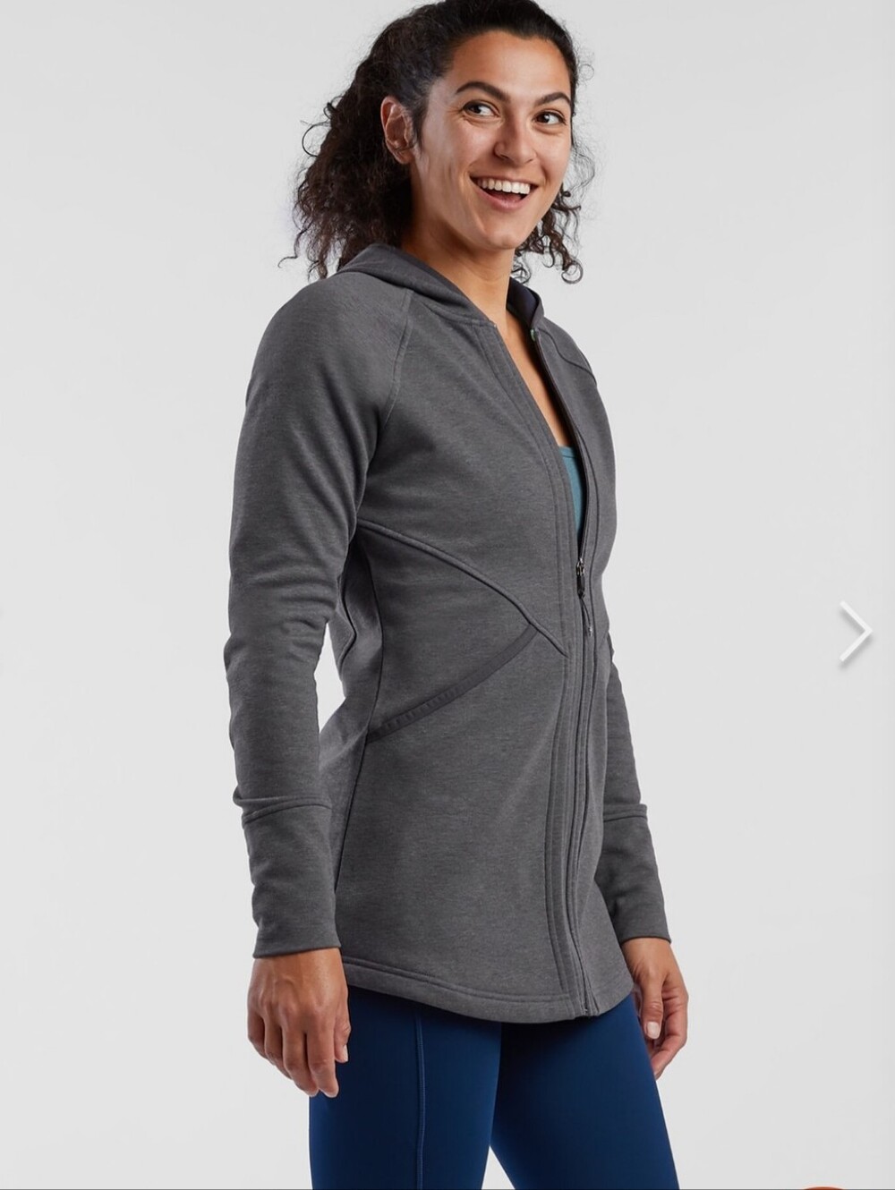 Title Nine Hoodie Tunic, Size XS, Grey, Full Zipper Front, Large Pockets
